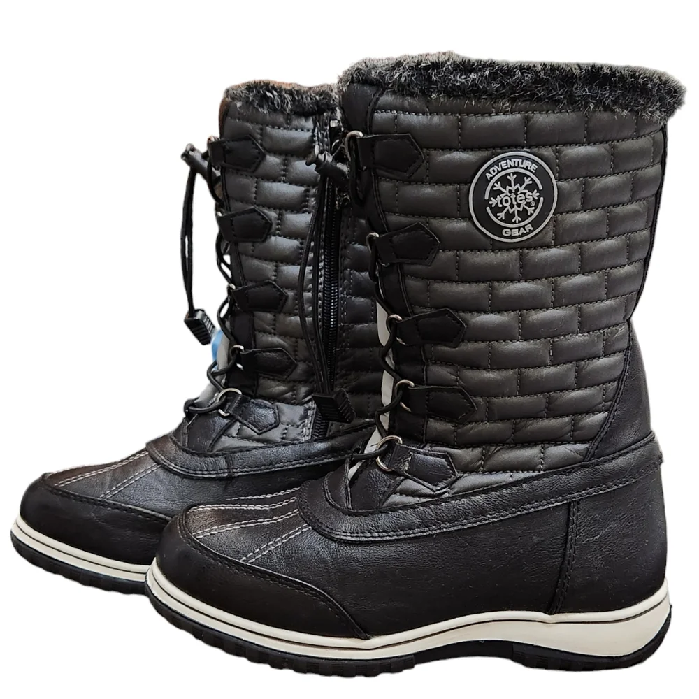 Totes Adventure Gear Snow Winter Boots Black Waterproof Adjustable Strings 6